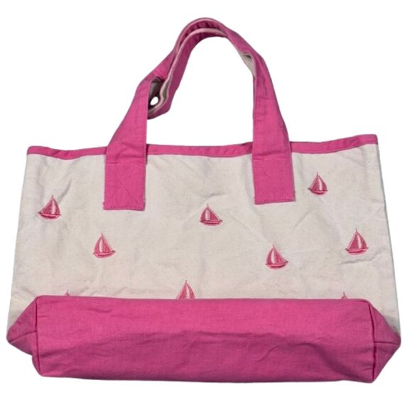 Pink Sailboat Canvas Preppy Beach Resort Cruise Vacation Tote Bag 15 x 11 x 3 - Picture 5 of 15